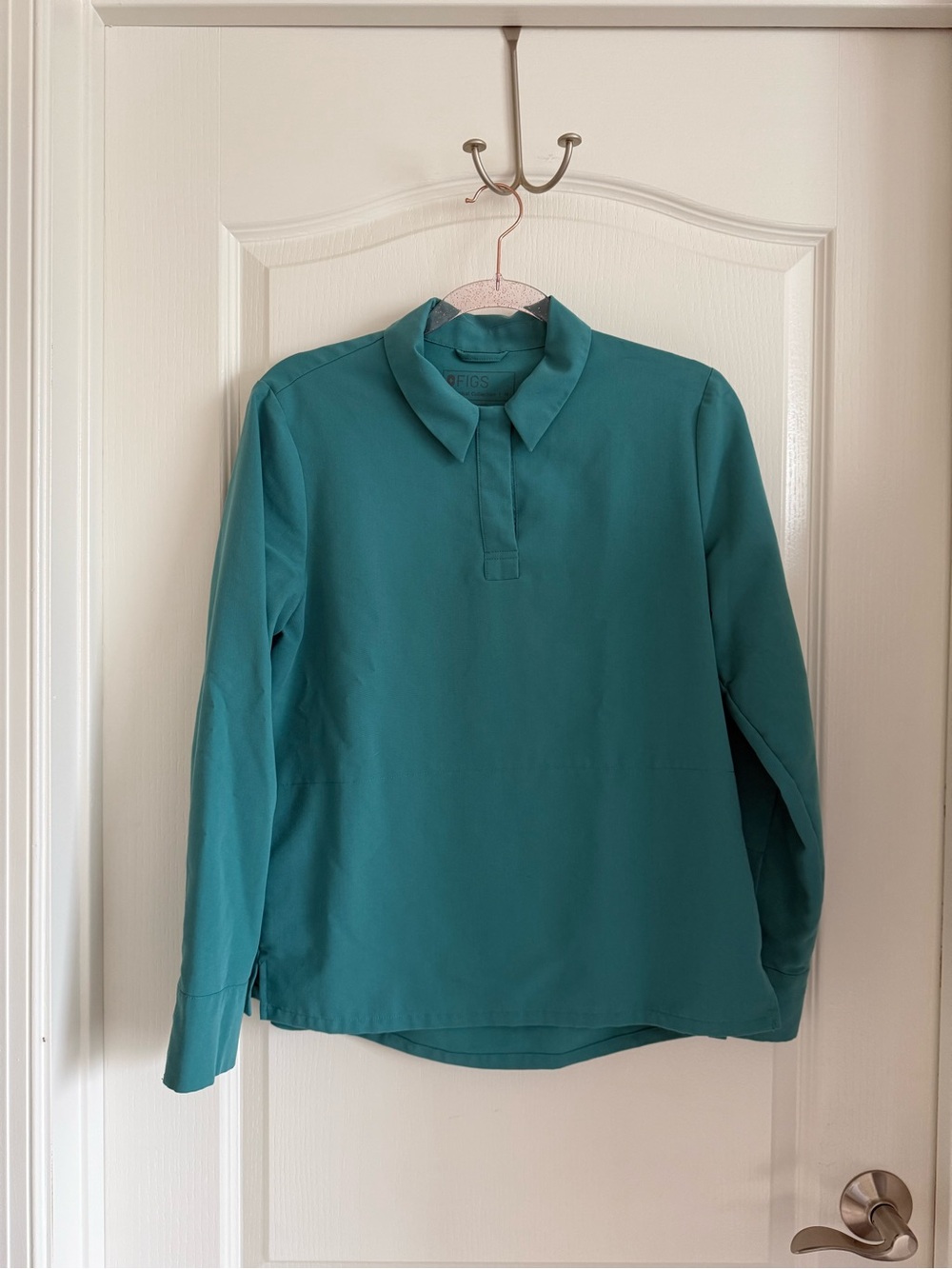 FIGS Teal Long-Sleeve Polo Button-Down Top